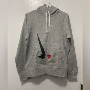 Nike Comme Des Garcons Gray Hoodie with Black Swoosh and Red Heart